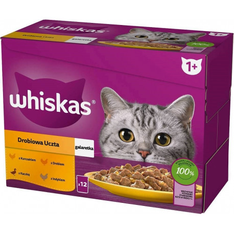 WHISKAS kotike tarretis linnuliha, part, kalkun, kana – märg kassitoit – 12x85 g