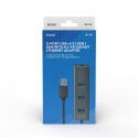 Savio AK-57 USB-A - 3 x USB-A HUB with RJ-45 Gigabit Ethernet adapter 5000 Mbit/s grey USB 3.2 Gen 1
