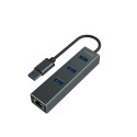 Savio AK-57 USB-A - 3 x USB-A HUB with RJ-45 Gigabit Ethernet adapter 5000 Mbit/s grey USB 3.2 Gen 1