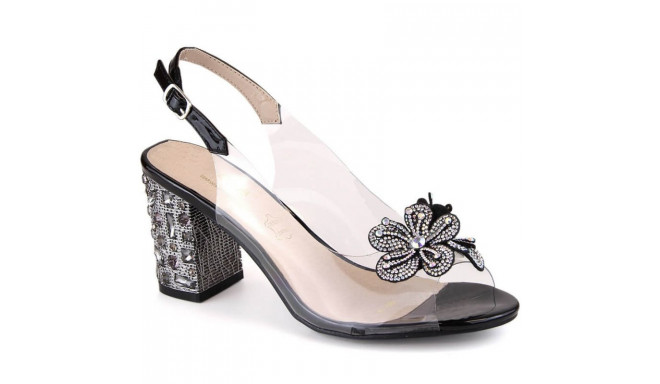 Transparent sandals with zircons S.Barski W OLI222A, black (37)