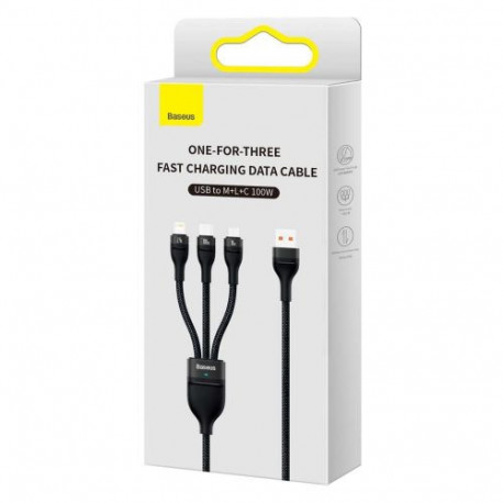 Baseus Universal Flash Series 3-in-1 Fast Charging Data Cable (USB-A to Micro + Lightning + Type-C) 
