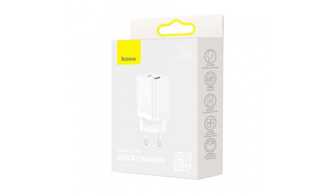 Baseus Travel Charger Super Si Pro mini Fast Charger, C+U, PD 3.0, QC 3.0 30W EU White (CCSUPP-E02)