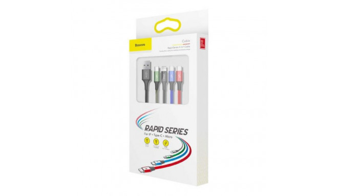Baseus Cable Fast 4-in-1 For Lightning + Type-C(2) + Micro 3.5A 1.2m Black (CA1T4-B01)