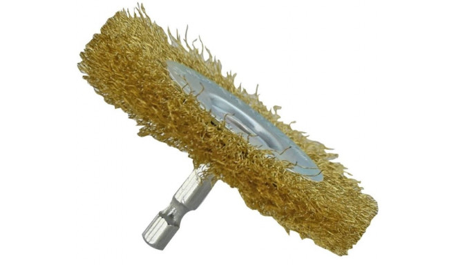 Brass steel wire brush for drill, Ø75mm, corrugated 0.20mm,1/4 HEX shank