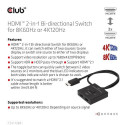 CLUB3D HDMI 2-in-1 Bi-directional Switch for 8K60Hz or 4K120Hz