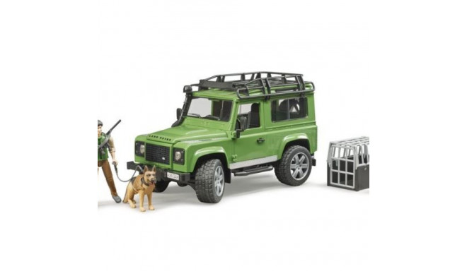 Land Rover Defender vehicle with forester and dog figure