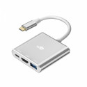 TB USB-C hub 3in1 HDMI/USB/USB-C PD, hõbedane