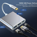 TB USB-C hub 3in1 HDMI/USB/USB-C PD, hõbedane