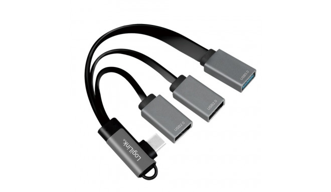 USB 3.2 Gen 1 Type-C to 3-Port USB-A Hub, 90-Degree Angled Connector, 0.15m