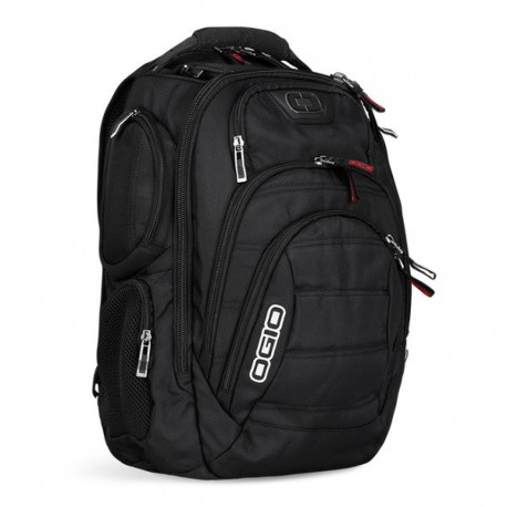 The OGIO Gambit Black Backpack is a high-capacity, heavy-duty laptop bag designed f