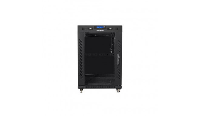 Rack installation, standing 19 15U 600X600 black, glass door (flat pack)