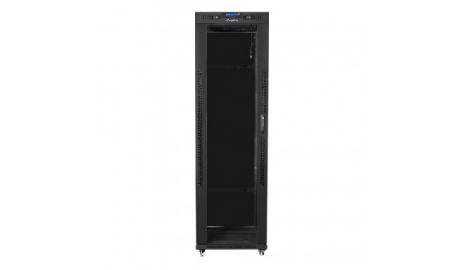 Installation cabinet rack 19 42u 600x600 black, black glass door lcd (Flat pack)