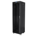 Installation cabinet rack 19 42u 600x600 black, black glass door lcd (Flat pack)