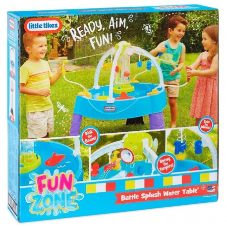 The Little Tikes Fun Zone Battle Splash Water Table is an interactive outdoor toy d