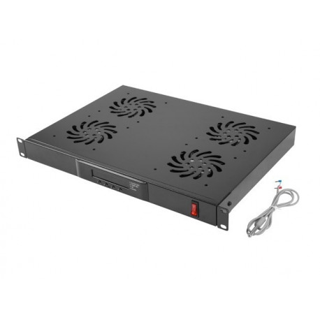 Ventilation panel LCD 1U level with thermostat for cabinets, 19 inches, 4 fans, 230V, black