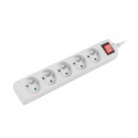 Power strip 1.5m, white, 5 sockets, with switch, cable made of solid copper