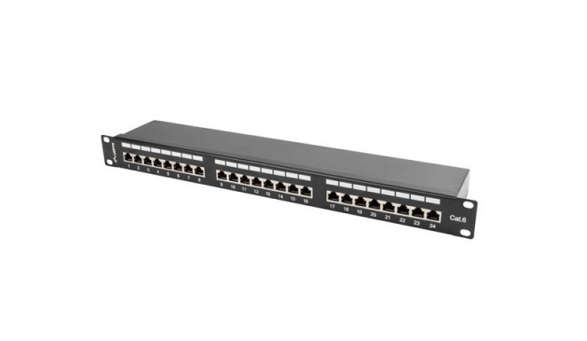 Patch Panel 24 Port 1U Cat.6 black shield