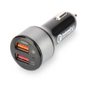 Ednet autolaadija Quick Charge 3.0 2xUSB 3A/2,4A, must/hõbedane