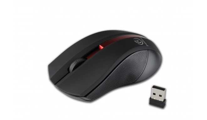 Wireless optical mouse, GALAXY black/red, rubber surface