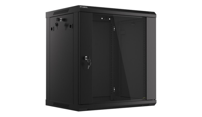 Seinale kinnitatav 19 12U 600X450mm must räkk (klaasuks)