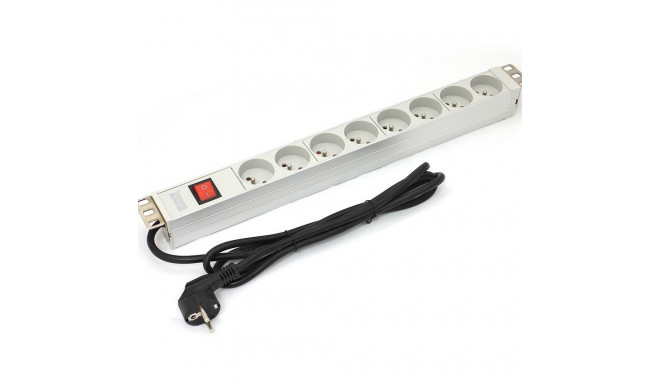 PDU 19 "rack, 8 slots Type E, Schuko plug, 1.8m cable, aluminum switch