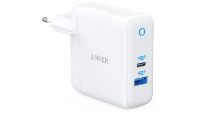 "Anker PowerPort PD+ 2 Dual-Port Charger 1 x 20W USB-C 1 x 15W USB-A white"