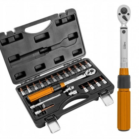 Neo Tools 1/4" kahe suunaga momentvõti, 5-25NM, 21-osaline komplekt