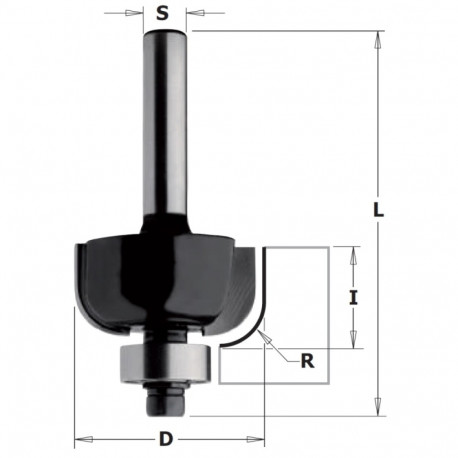 ROUND NOSE BIT W/BRNG HW Z2 S=8 D=38.1x16x62 R=12.7 RH