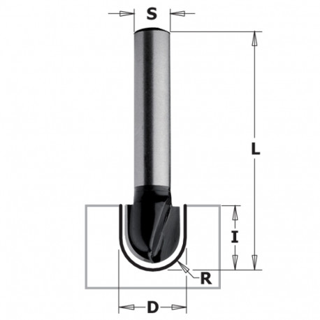 ROUND NOSE BIT HW Z2 S=8 D=19x12.7x46 R=9.5 RH