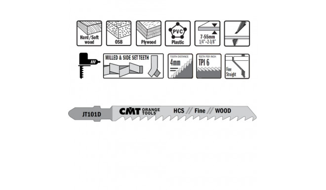 5 JIG SAW BLADES HCS 100X4X6TPI (WOOD/STRAIGHT/FINE)