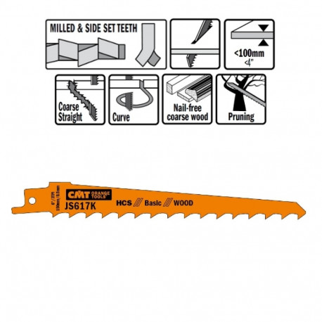5 SABRE SAW BLADES FOR WOOD (HCS) 150x8,5x3TPI