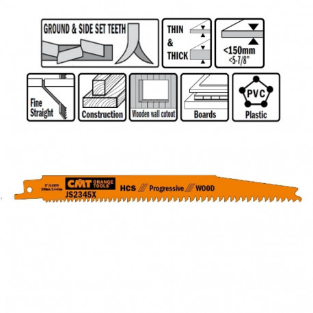 5 SABRE SAW BLADES FOR WOOD (HCS) 200x2,4-4x6-10TPI