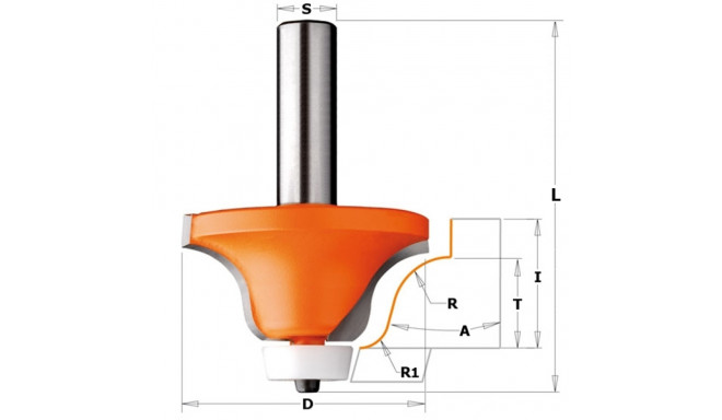 BEVEL CUTTER FOR CORIAN HW S=12 D=54 A=15° R=12.7-6.35