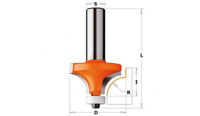 ROUNDOVER BIT FOR CORIAN HW S=12 D=25.4 R=6.35