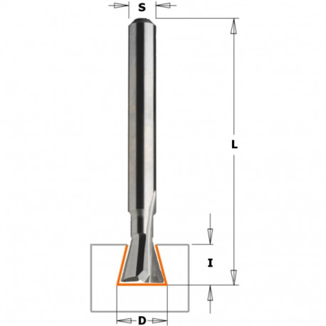 HWM DOVETAIL ROUTER BIT 18° S=6.35MM D=7.9X6X44