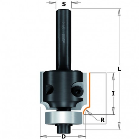 ROUND NOSE BIT Z/BEARING HM S=8 R=8 Z2 RH