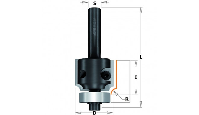 ROUND NOSE BIT Z/BEARING HM S=8 R=8 Z2 RH