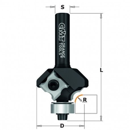 ROUNDOVER BIT W/ INSERT KNIVES HW Z2 S=6,35 D=27 L=57,5 R2 RH