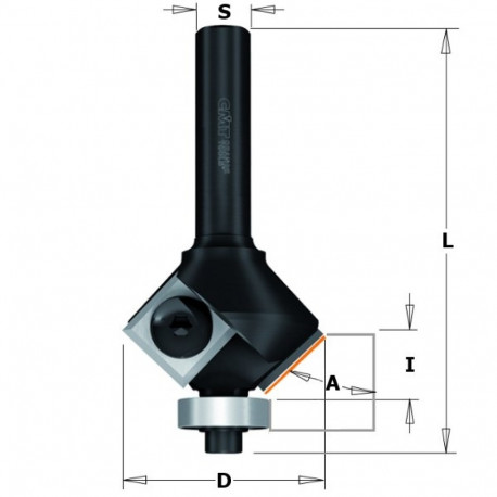 CHAMFER BIT W/KNIVES Z2 S=8 D=25 22 DEGR. RH