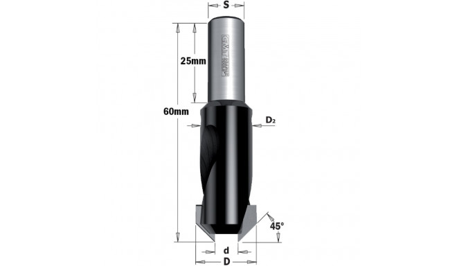 45° COUNTERSINK W/PARALLEL SHANK HW Z2 S=8X25 D=3/12 LH