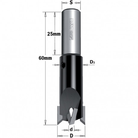 90° COUNTERSINK W/PARALLEL SHANK HW Z2+2 S=10X25 D=4/12 RH