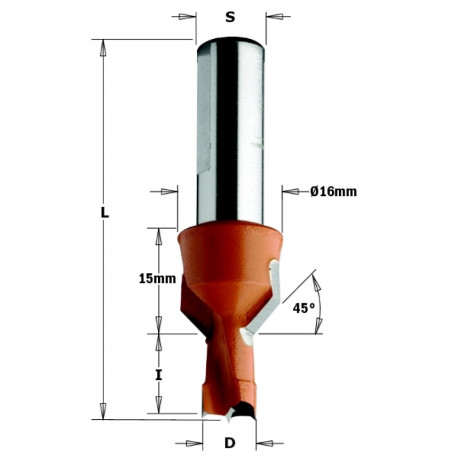 HW DOWEL DRILL W/COUNT.SINK D=8X13X57.5 S=10X27 LH