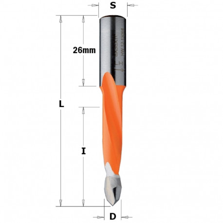 HW DOWEL DRILL FOR THROUGH HOLES S=10X26 D=7X35X70 RH