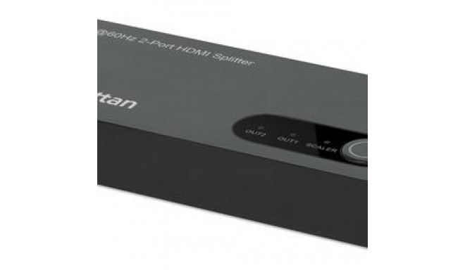 Manhattan 4K@60Hz 2-Port HDMI Splitter Splits One HDMI Input to Two HDMI Outputs (1x2), 18G, Micro-U