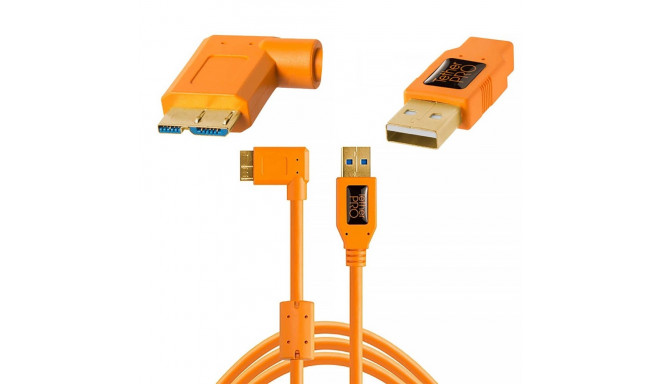 TetherPro USB 3.0 A male to Micro B Right Angle 4.6m Orange