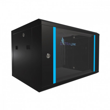 Wall cabinet rack 6U 600x450 black glass door