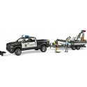 Bruder RAM 2500 police pickup, L+S module, trailer with boat, model vehicle (black/white, including 