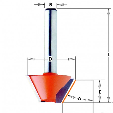 Chamfer bit 45° HM S=8 D=25x8
