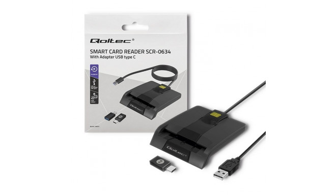 Qoltec 50634 intelligentne Smart ID kiipkaardilugeja SCR-0634 | USB Type C
