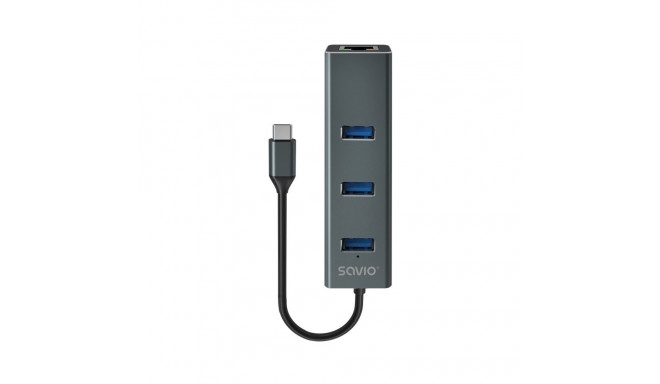Savio AK-57 USB-C – 3 x USB-A HUB RJ-45 gigabit Ethernet adapter, 5000 Mbit/s, hall